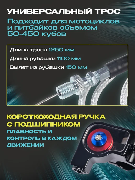 Enduro Kurwa Набор короткоходная ручка газа 22 мм с тросом и грипсами, 4 шт, фото 3