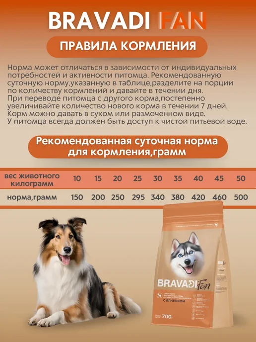 Сухой корм Bravadi Fan Пребиотики для собак, крупные, средние, ягненок, 1,4 кг, фото 7