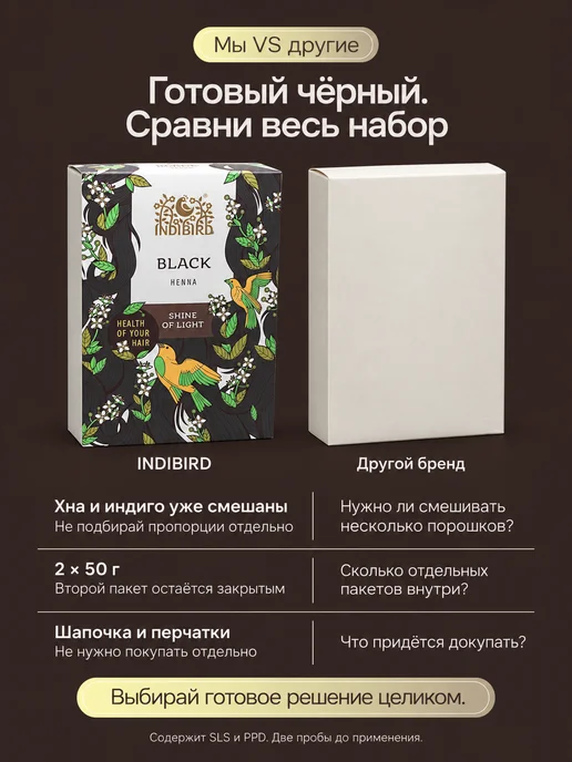 Indibird Хна индийская чёрная, 100 г с шапочкой+перчатками, 100 г, фото 4