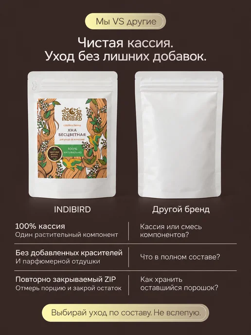 Indibird Хна натуральная бесцветная защита и уход 100 г. Индия, 100 г, фото 4