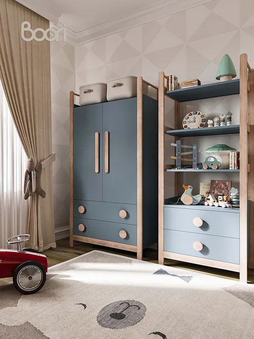 Boori Детский шкаф для одежды Tidy деревянный с ящиками, голубой, фото 6