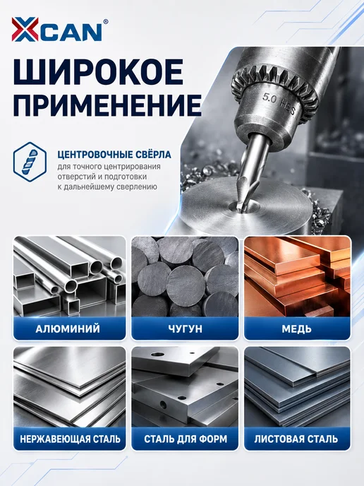 XCAN Набор центровочных сверл D1-5мм, HSS, 7 шт, 7 шт, фото 8