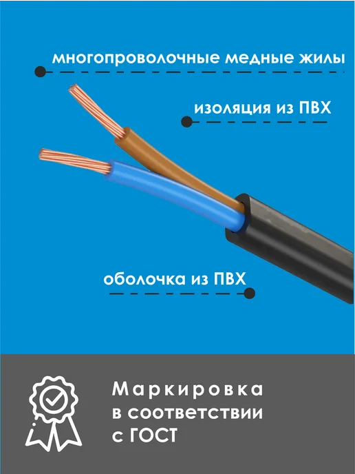 ВЭКЗ Провод электрический ШВВП ГОСТ черный 2х0,75 5 метров, 2x0.75, 5 м, фото 2