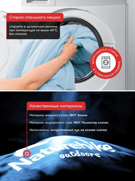 Naturehike Спальный мешок туристический (190+30)х75 см ТК +9C, голубой, фото 4