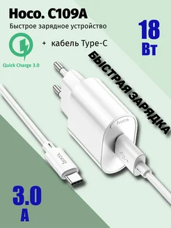 Зарядное устройство для телефона C109A + Кабель Type-C 1m hoco. 304554021 купить за 288 ₽ в интернет-магазине Wildberries