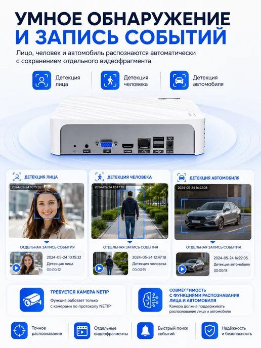 USAFEQLO сетевой видеорегистратор 10 IP камер HDD до 14TB (НЕ входит), 14 ТБ, фото 8