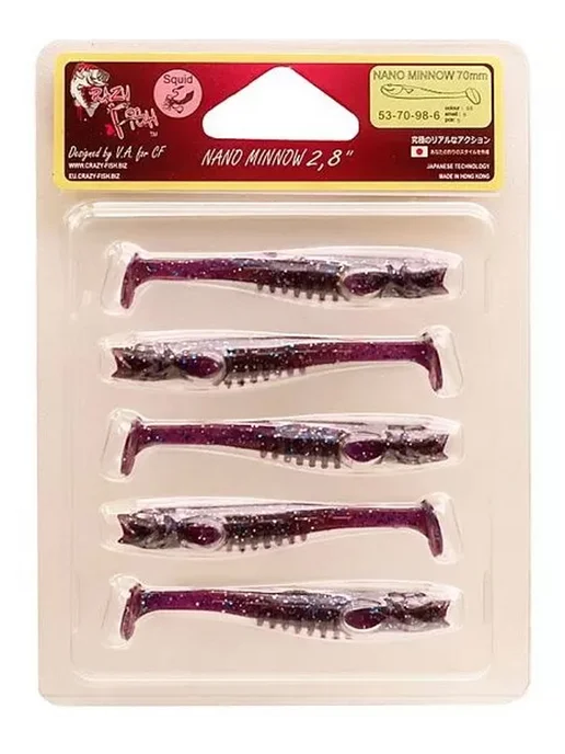 Crazy Fish Nano minnow 2.8 приманка на щуку виброхвост для рыбалки 7 см, фиолетовый, фото 2