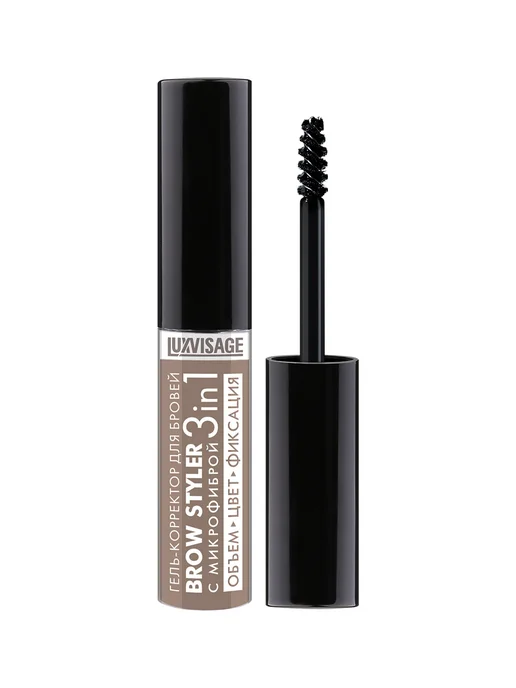 LUXVISAGE Гель корректор для бровей BROW STYLER 3 in 1 с микрофиброй, коричневый, фото 2