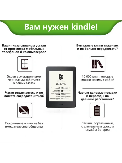 Электронная читалка 6 дюймов Kindle 7 черная 4 ГБ, 4 ГБ, фото 4