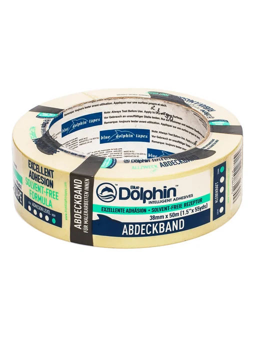 BLUE DOLPHIN Лента малярная Masking Tape 38мм х 50м желтая, 50 м, фото 2