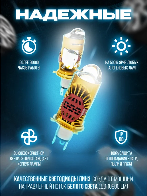 FOGIX Лэд лампы Н4 автомобильные. BI-LED H4 с линзами, вариант, фото 8