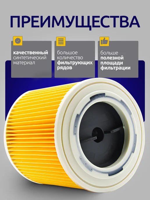 Karcher Фильтр патронный для пылесоса WD 2 WD 3 (KFI 3310), желтый, фото 4