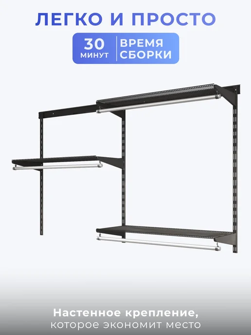 Volazzi Home Гардеробная система, стеллаж для хранения металл №33, черный, фото 3