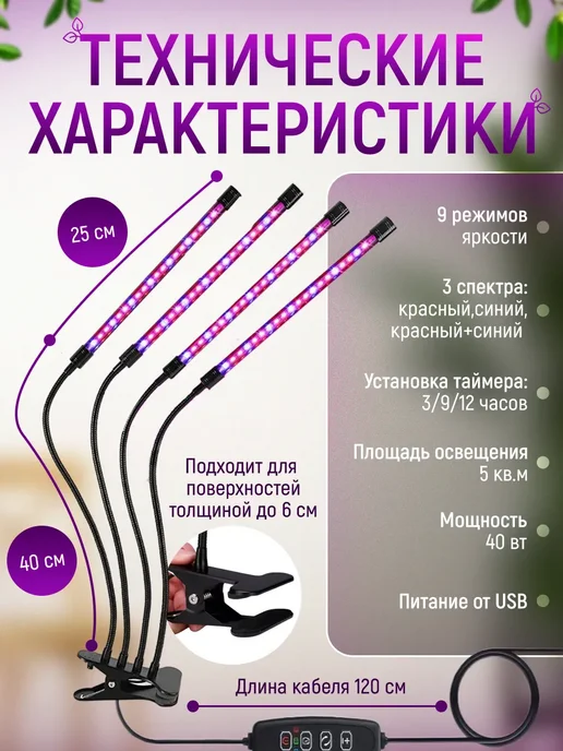 GREX Фитолампа для растений и рассады полного спектра, полного спектра, фото 4