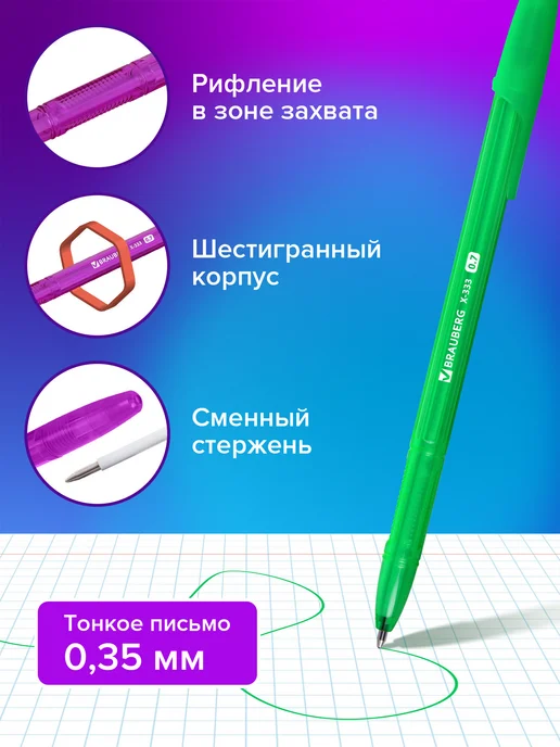 Brauberg Ручки шариковые цветные набор 10 шт тонкие для школы, 10 шт, фото 2