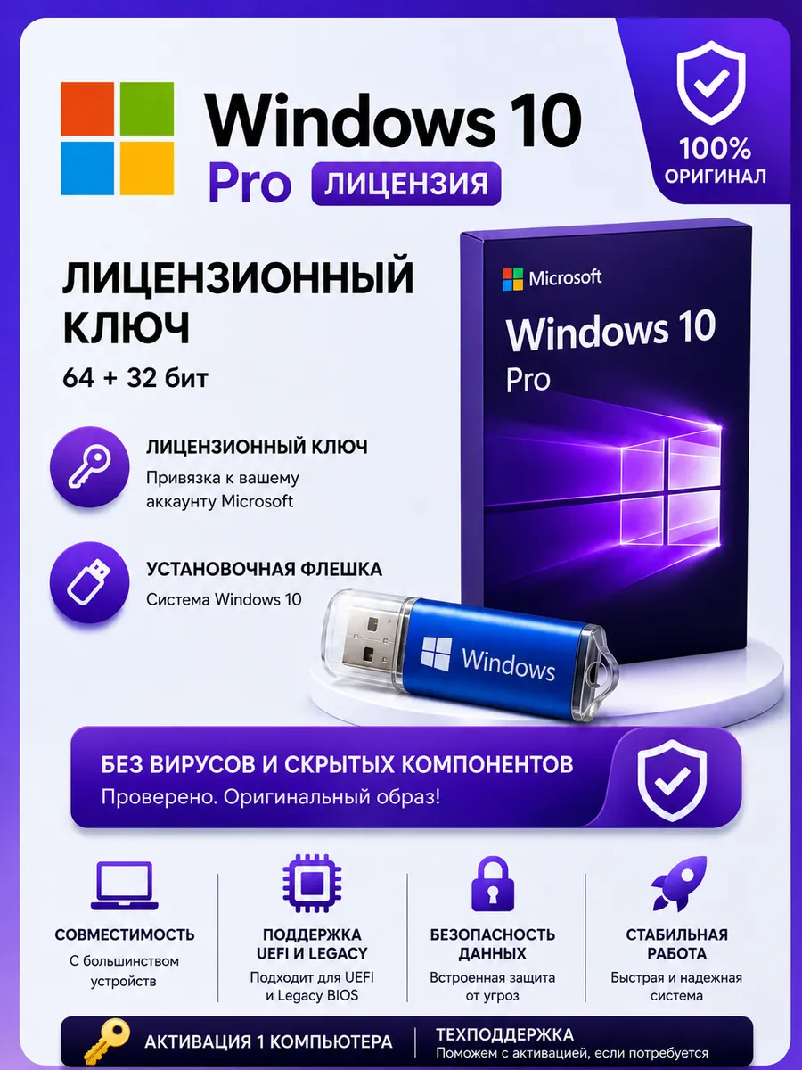Загрузочная флешка Windows 10 Pro x64 и х32 и Ключ активации