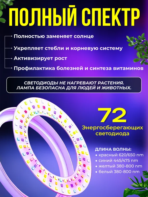 GREX Фитолампа для растений и рассады полного спектра, полный спектр кольцевая, фото 2