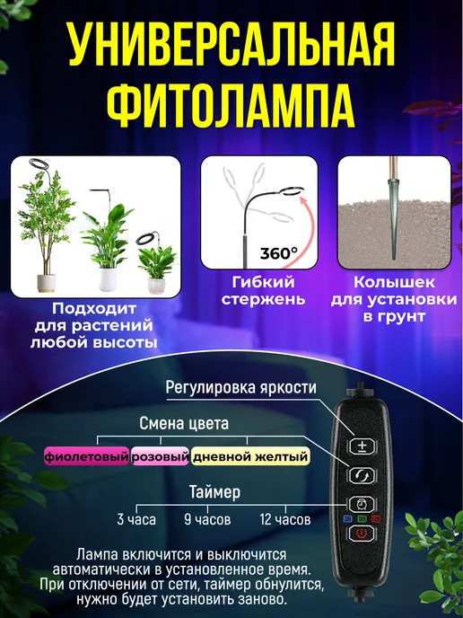 GREX Фитолампа для растений и рассады полного спектра, полный спектр кольцевая, фото 3