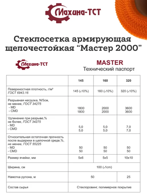Махина-ТСТ Сетка штукатурная армирующая стеклотканевая, 10 м2, оранжевый, фото 8