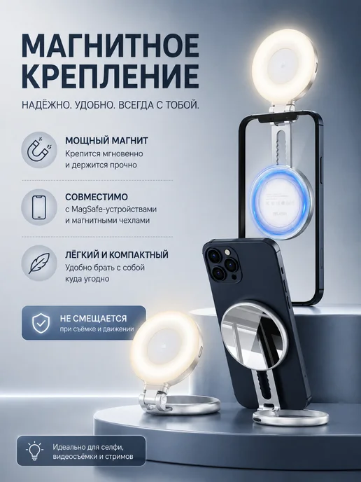 Telesin Кольцевой свет Magnetic LED, серый, фото 2