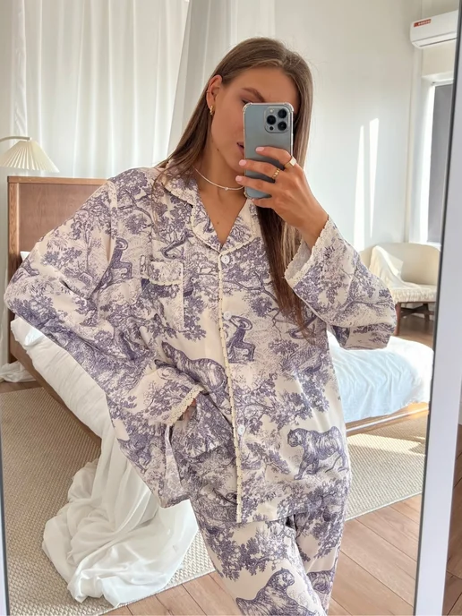 Пижама со штанами и рубашкой диор 2в1