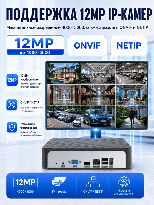 USAFEQLO Видеорегистратор NVR 36 IP камер HDD до 14TB (НЕ входит), 14 ТБ, фото 3