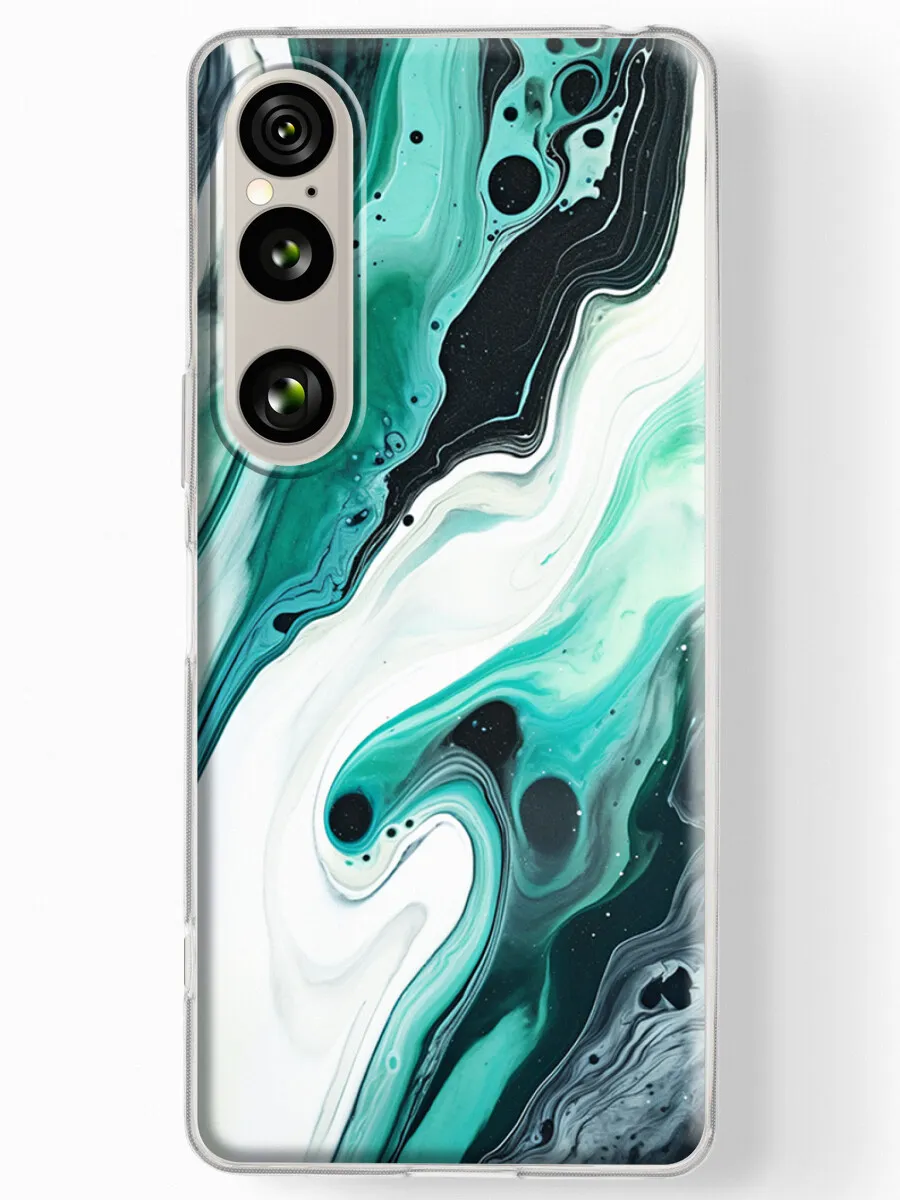 Чехол на Sony Xperia 1 VI (6) с принтом Бирюзовый мрамор