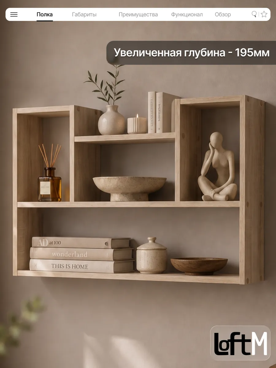 Полка настенная навесная для книг